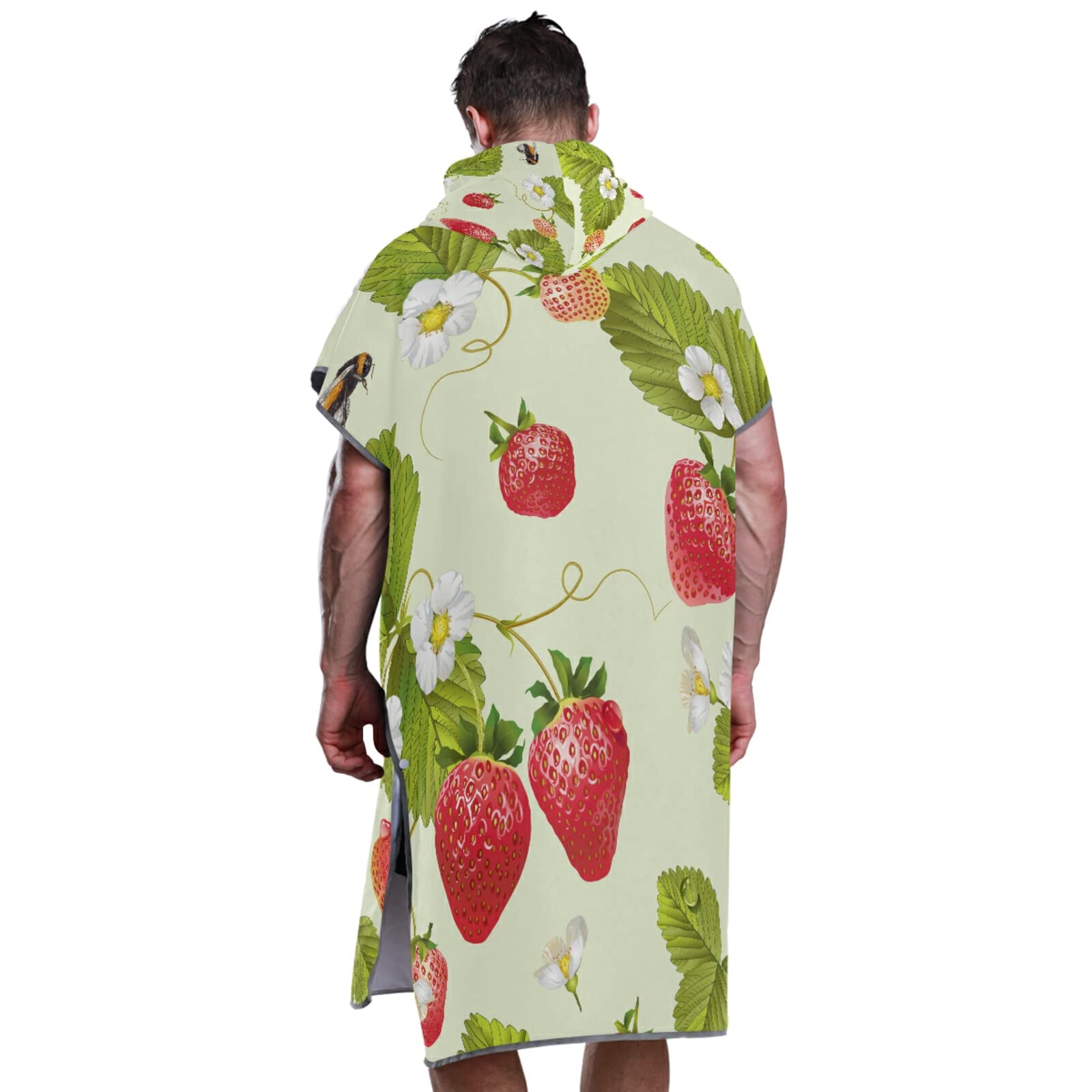 Rot Surf-Poncho mit grünen Blättern mit weißen Blumen in Hellgrün für Erwachsene mit Kapuze und Tasche, schnelltrocknend, Mikrofaser-Handtuch für Bad, Strand im Freien