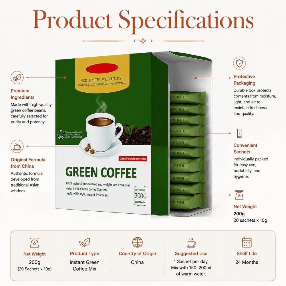 Miscela prebiotica istantanea for il benessere dell'intestino, caffè verde | Caffè energetico equilibrato vegano biologico senza glutine(2pcs)