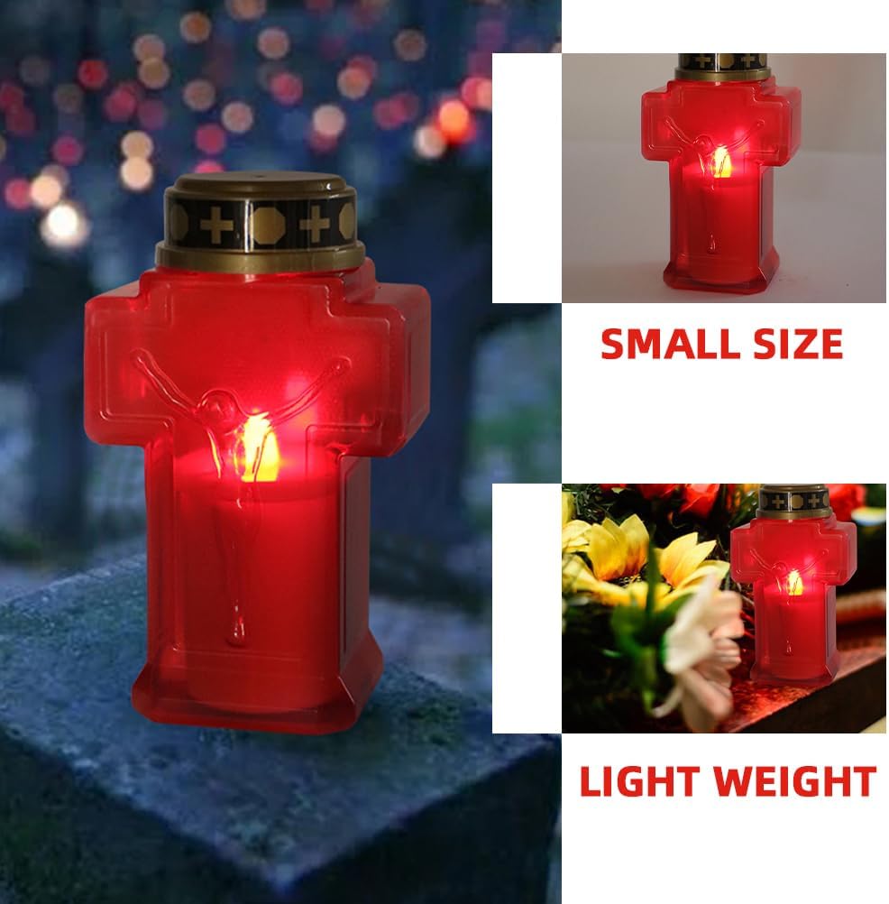 ARTIBETTER 3Pcs Jesus Flameless Electric Candle Lights for Garden, Cemetery, Church, Memorial, Outdoor Decoration - 6.02X3.54X2.12In