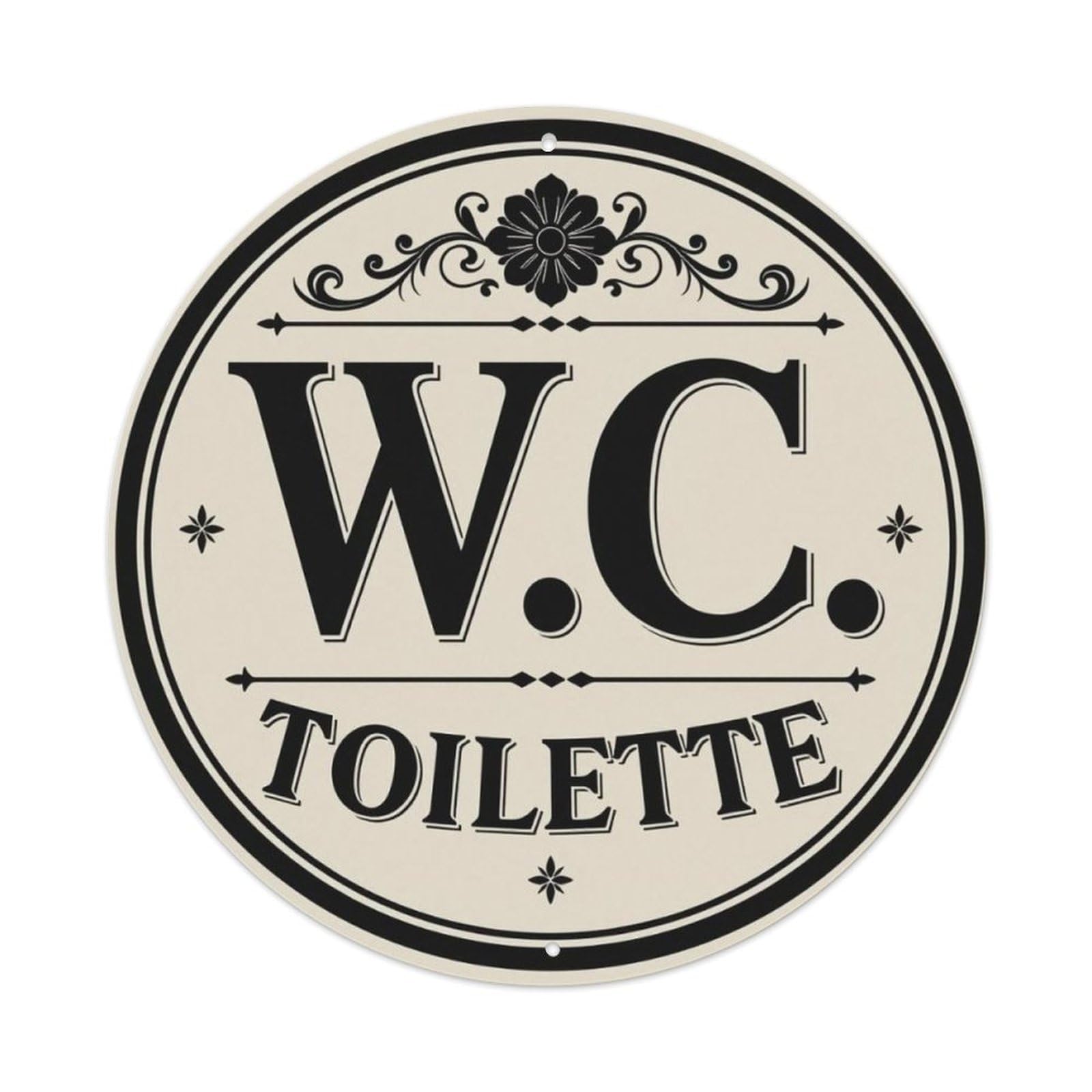 Vintage European Floral French WC Toilet Round Metal Sign Vintage Aluminium Metal Sign, Retro Wall Decor for Home, Bar, Garage & Farmhouse 20x20cm