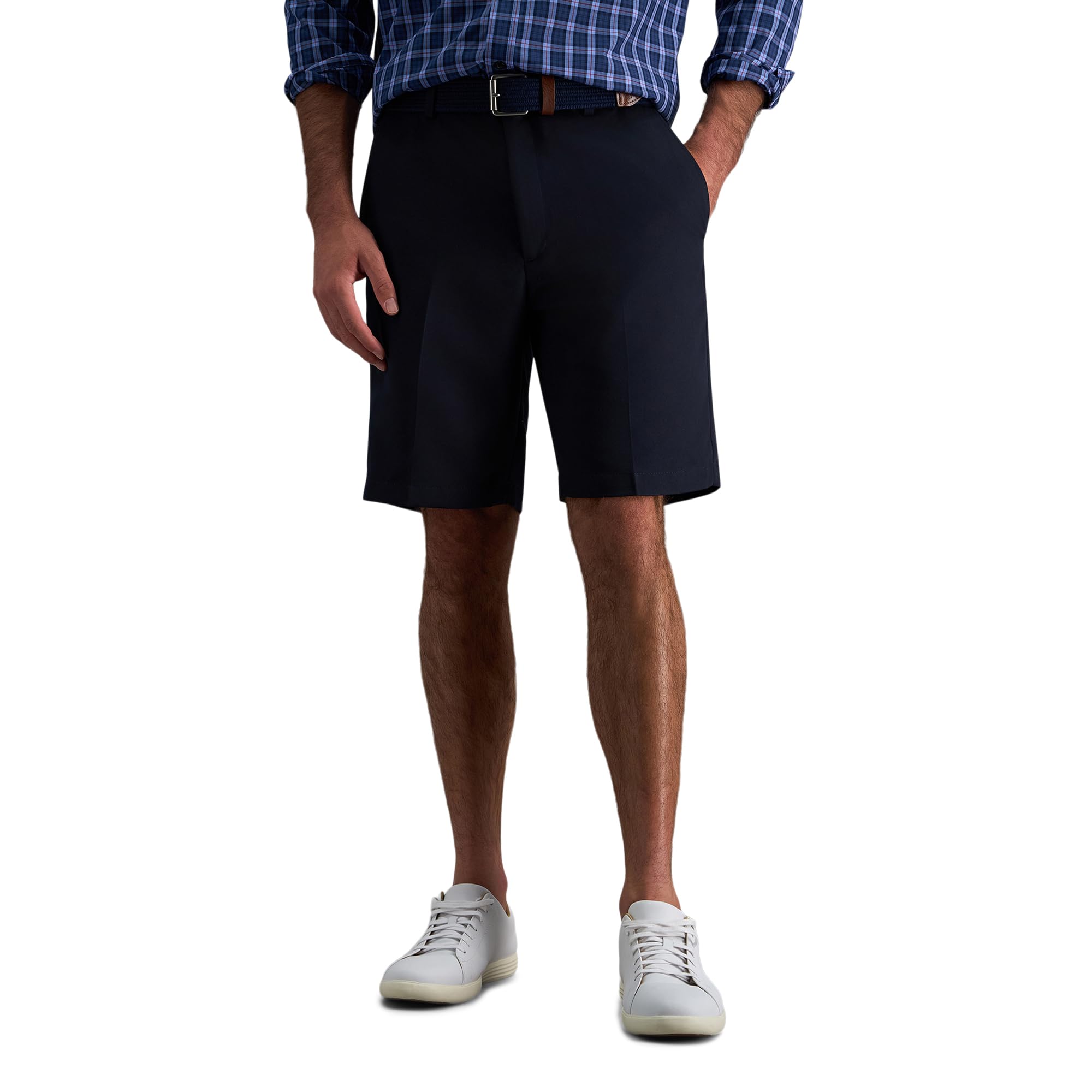 Haggar Men's Cool 18 Classic Fit Expandable Waist Short Regular and Big & Tall Sizes Casual, Navy, 44