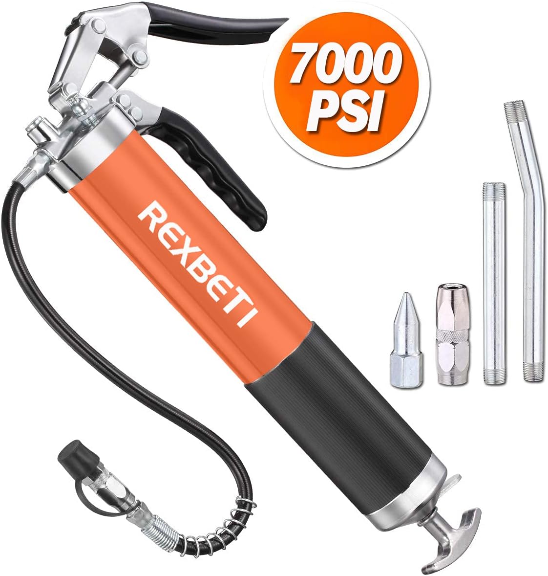 REXBETI Grease Gun, Pistol Grip Grease Gun Set with 18 Inch Flex Hose, Heavy Duty Steel Barrel, 2 Reinforced Coupler Included, 7000PSI : Automotive