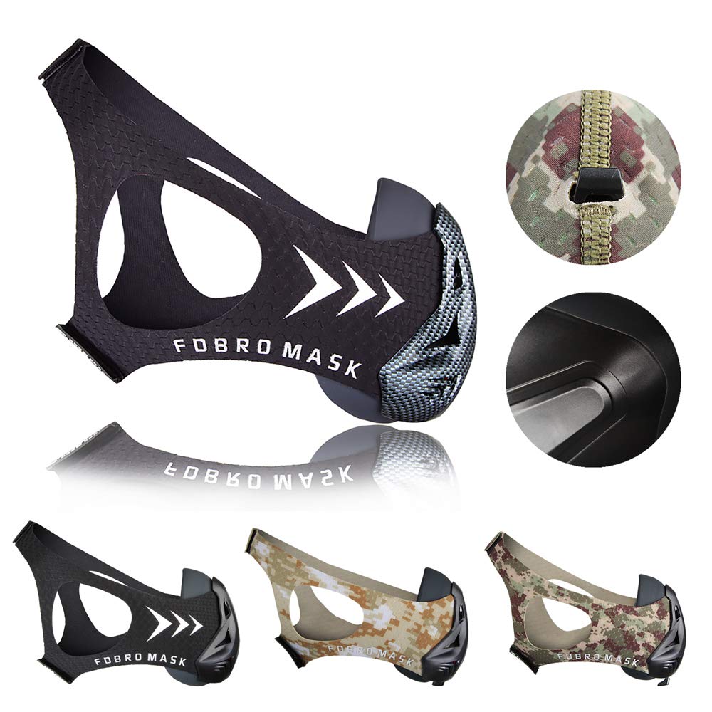 FDBRO Máscaras de Deportes, Estilo Negro, máscara para Entrenamiento y acondicionamiento de Gran altitud (Fibra de Carbono, Medium(70kg-100kg))