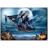 Yriujul 7x5ft Pirate Theme Photography Backdrop Halloween Nautical Adventure Background Seascape Sailing Ship Treasure Party Decorations Horror Photo Props