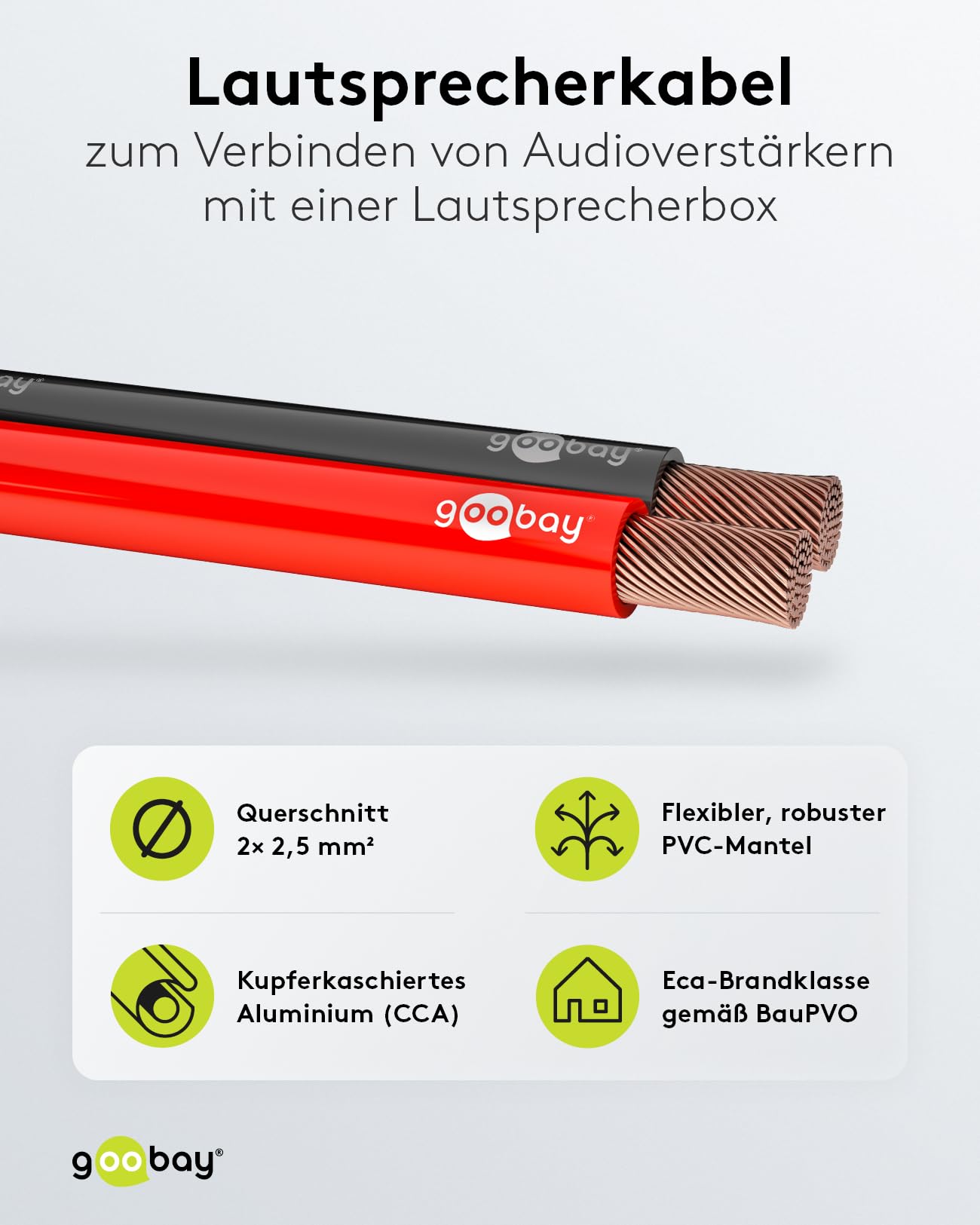 Goobay 67735 kabel głośnikowy 2 x 2,5 mm² przewód CCA/kabel audio na metry/Speaker Cable kabel kablowy kabel audio/kabel do subwoofera/czerwony czarny / 10 m