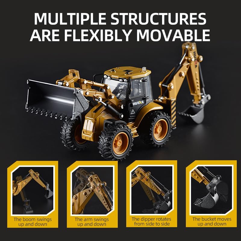 Miniatura 4 de Retroexcavadora, excavadora, camión, juguetes para niños, 150, construcción de vehículos de ingeniería de metal, tractor, colección de modelos,
