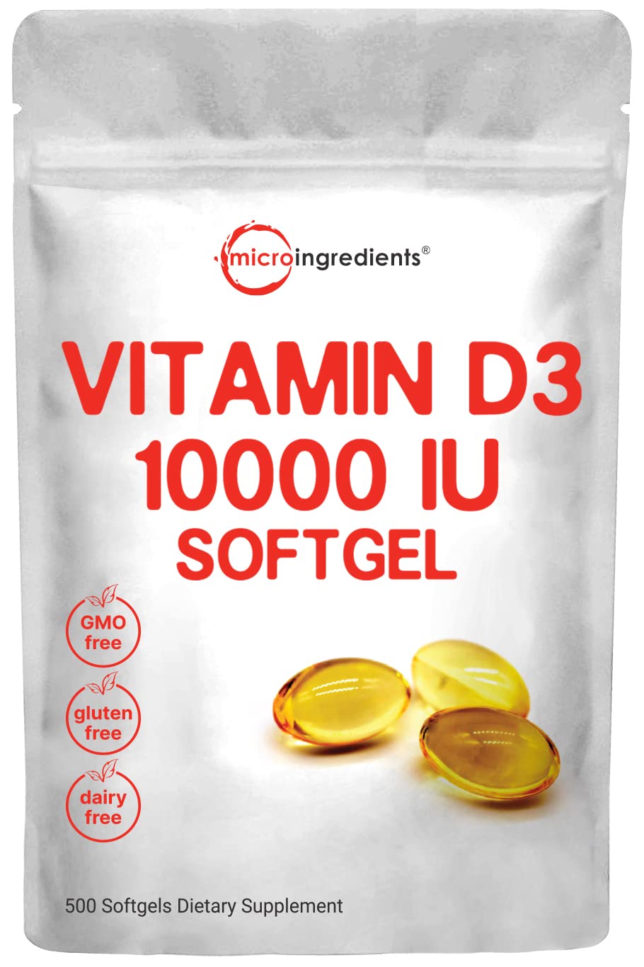 Double Strength Vitamin D3 10000 IU, 500 Soft-gels (500 Days Supply), Immune Vitamins, Supports Muscle Function, Joint Hea...