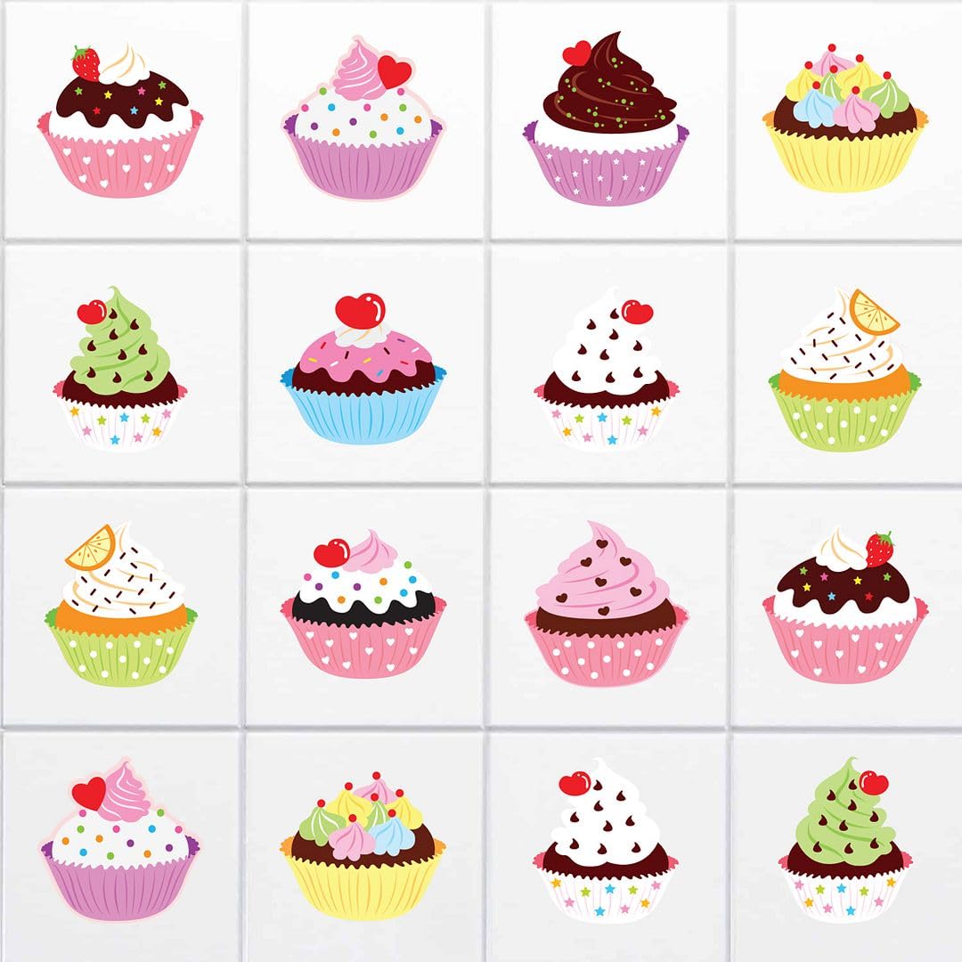 Hodge Creations Bright Cupcakes Pack Of 16 Vinyl Tile Stickers Kitchen