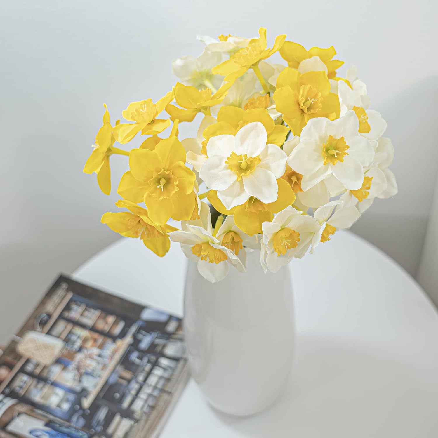 Willingyou フラワー 枯れない花 造花 花束 水仙 ブーケ 贈り物 ギフト プレゼント 花嫁ブーケ 敬老の日 感謝 母の日 お見舞い 9輪 激安超特価 誕生日 黄色 開店祝い 記念日 ホワイト お礼