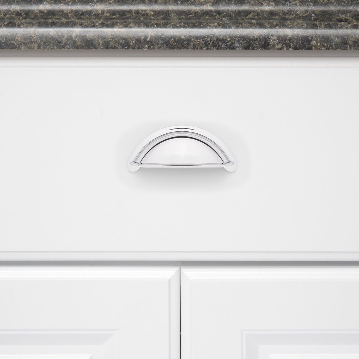 Amazon Basics Wide Bin Cup Drawer Pull, 3.69-inch Length (3-inch Hole Center), Polished Chrome, 10-Pack