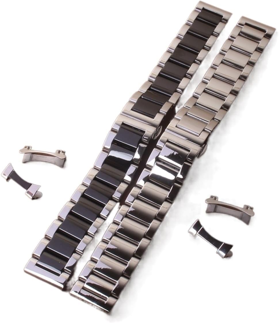 SDFFGHJ 18mm 19mm 20mm 21mm 22mm 23mm 24mm Silver Black Watchbands Stainless Steel Polished Watch Bands Strap Bracelet Free Curved Ends