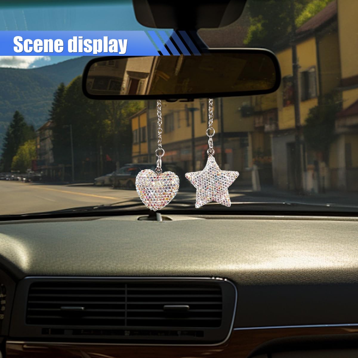 Bling Star Heart Diamond Car Accessories Car Rear View Mirror Charm Car Lucky Hanging Interior Ornament Crystals Pendant — view 4
