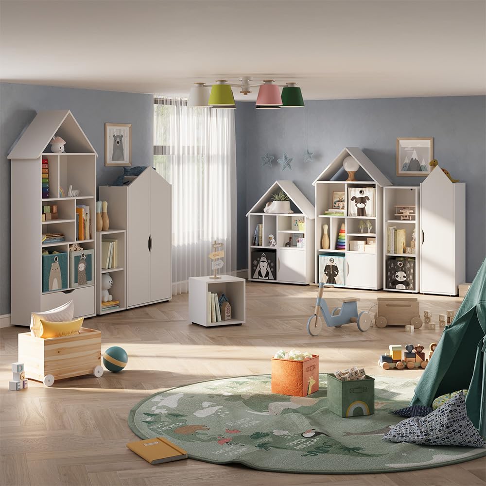 Vicco Étagère pour Enfants Estell, Blanc, 36.4x130.9cm, avec des espaces de Rangement Ouverts pour Le Stockage des Jouets