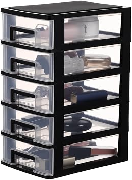 NOLITOY Multifunctional 5-Drawer Plastic Storage Cabinet Organizer Portable Sundries Holder for Office Desk and Home 12.40X8.66X5.98 Inches