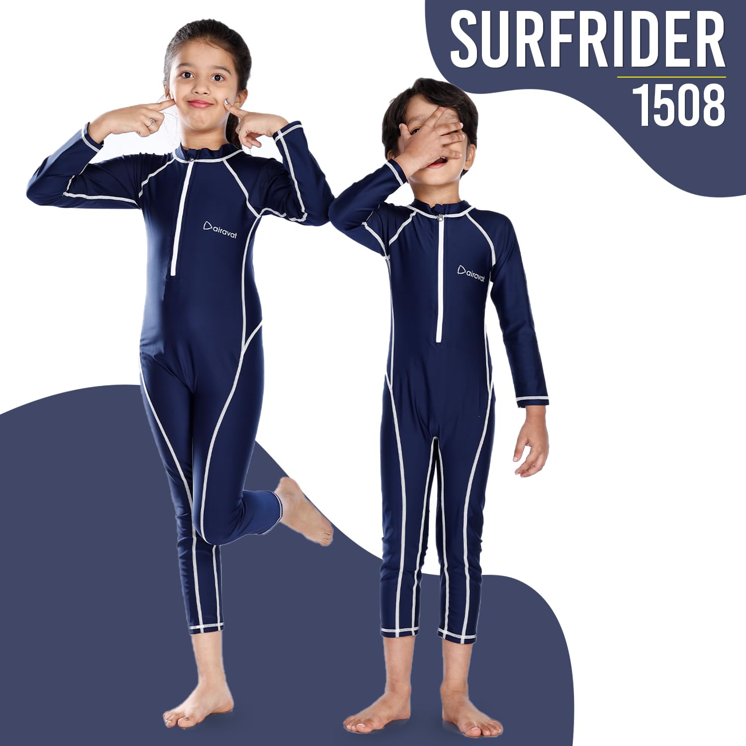 AIRAVAT Surfrider 1508 Swimming Costumes for Kids, Full Body Swim Wear for Junior (5-6 Years, Navy Blue) 2