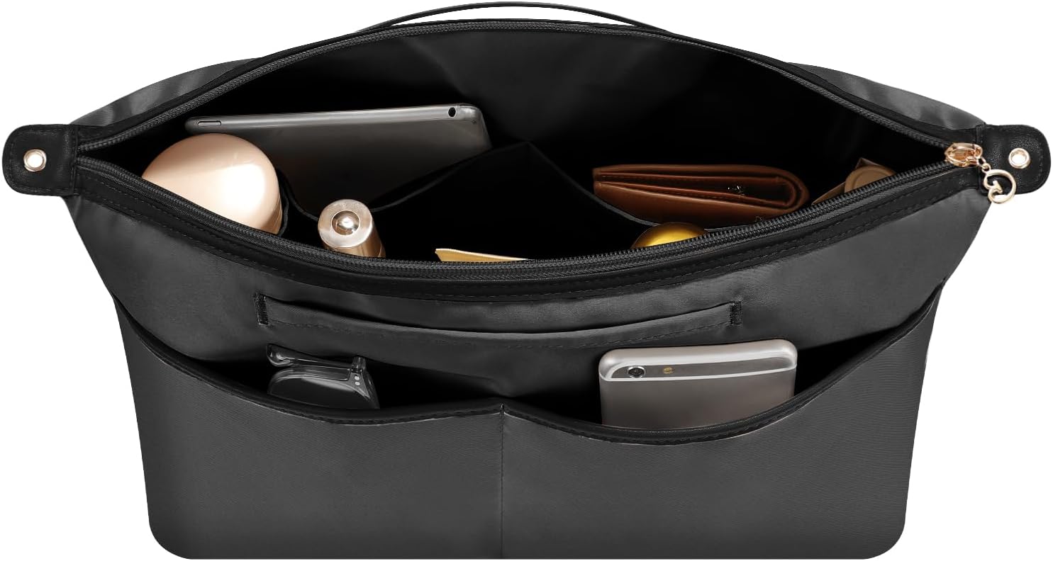 SDANG Purse Organizer Insert Fit for Toni Visetos,Anjou Mini and More Bag?Multiple Pockets Mini Tote Bag Organizer with Handle?Lightweight Small Purse Liner have Zipper (Dark Grey 17) Mini 17 Grey