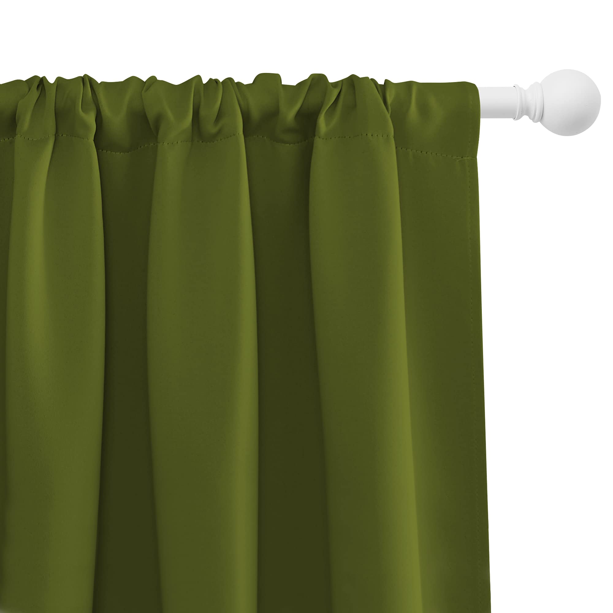 NICETOWN 2 Panels Blackout Curtains 42 x 45 in Olive Green with Single Curtain Rod 48-86 inch