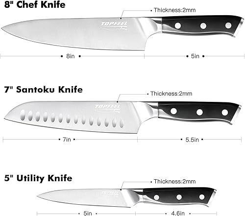 Miniatura 5 de Topfeel Damascus Knife Set 3PCS, Damascus Japanese VG-10 stainless steel Chef Knife Set Professional, Ultra-Sharp Kitchen Cooking Knife with