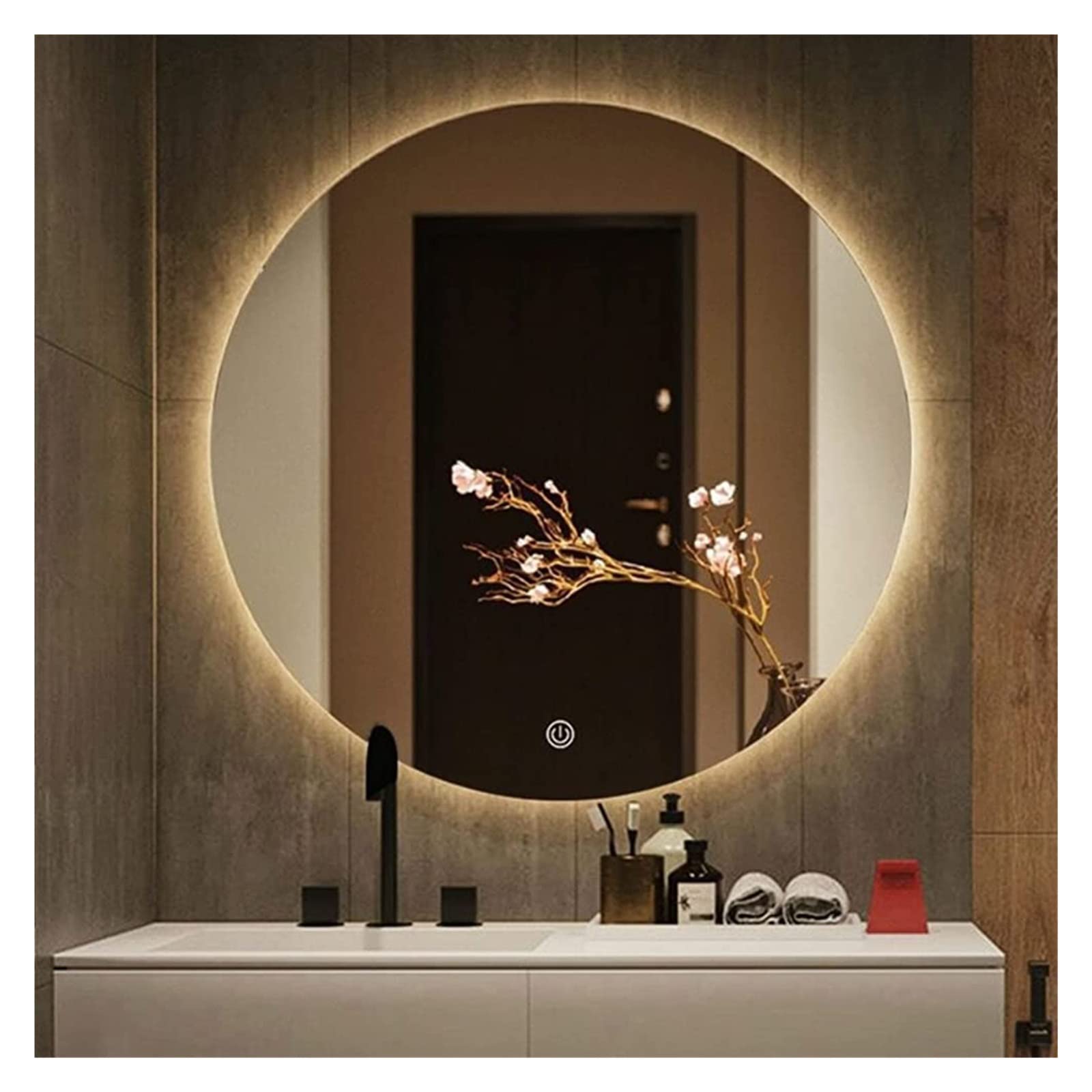 Fitlin LED Bathroom Mirror with Lights Round 50cm (20in) Backlit Vanity Mirror Demister Pad Illuminated Makeup Mirror Warm/White Light Options Wall Mounted(Warm Light,Round 80cm(31.5in))