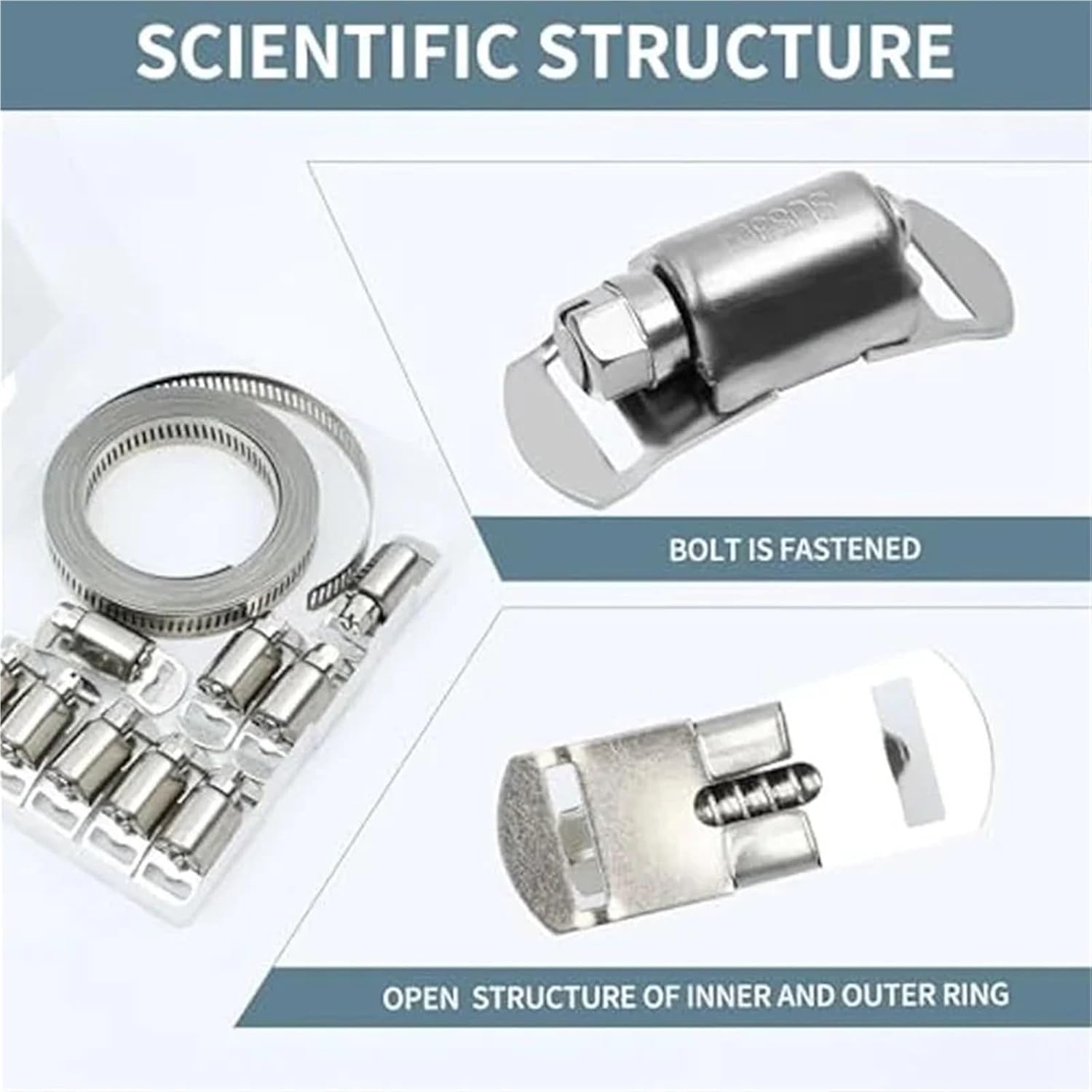 Hose Clamps 1 SET 304 Stainless Steel Hose Clamp Strap Assortment Kit DIY Large Adjustable Worm Gear Band Metal Strapping For Automotive Pipe Radiator Plumbing Fuel Line