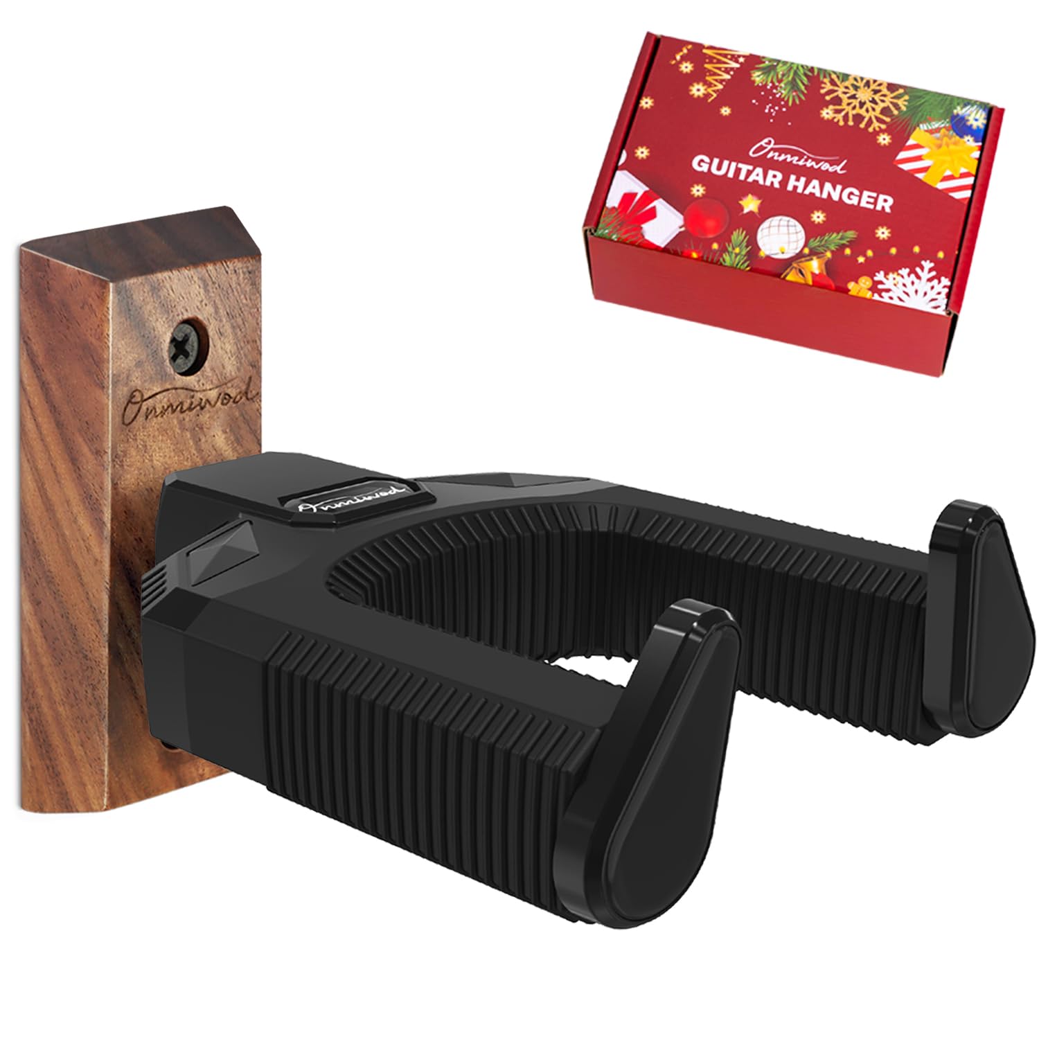 Guitar Wall Mount, Auto Lock Black Walnut Wood Guitar Hanger, Guitar Wall Hangers, Guitar Holder Hook Wall Stand for Classical, Acoustic, Electric Guitar, Bass, Gift for Guitar Player