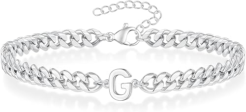 Pulsera de cadena de eslabones cubanos para hombres y niños, pulsera de eslabones cubanos de oro y plata de 0.197 in con iniciales, pulseras de