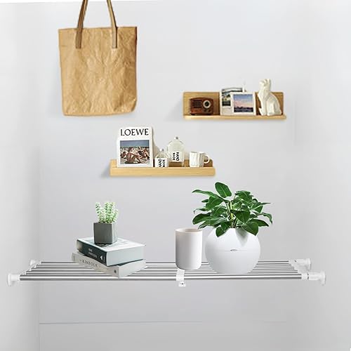 Miniatura 8 de Yuanjimi Estantes de tensión para armario de pared, ampliables, fáciles de instalar, para despensa, armario, lavandería, almacenamiento de utilidad,