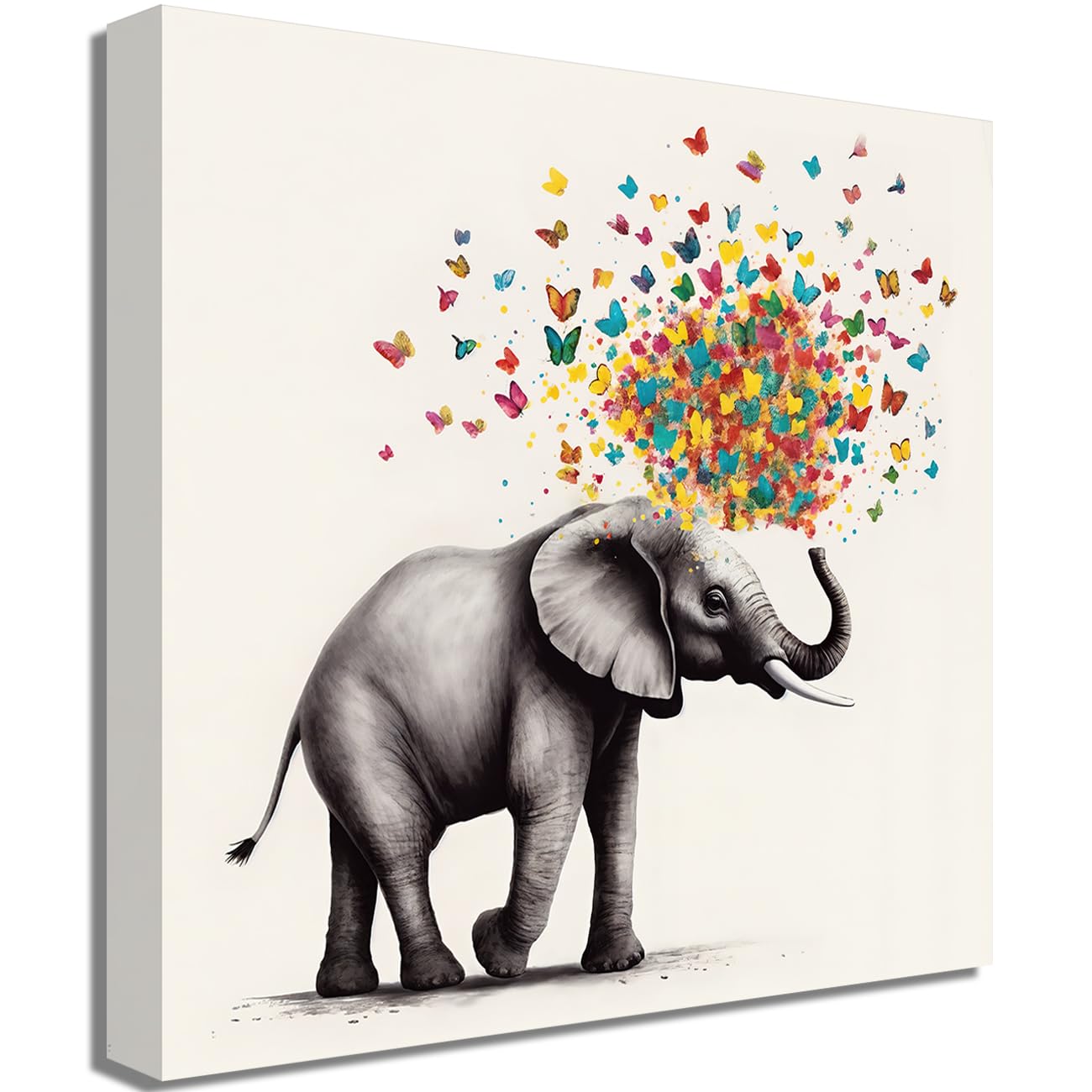 LMYSXAOZ Elephant Canvas Wall Art Colorful Butterfly Pictures Abstract Animal Poster Prints Kids' Nursery Bedroom Decor (Elephant,24.00" x 24.00")