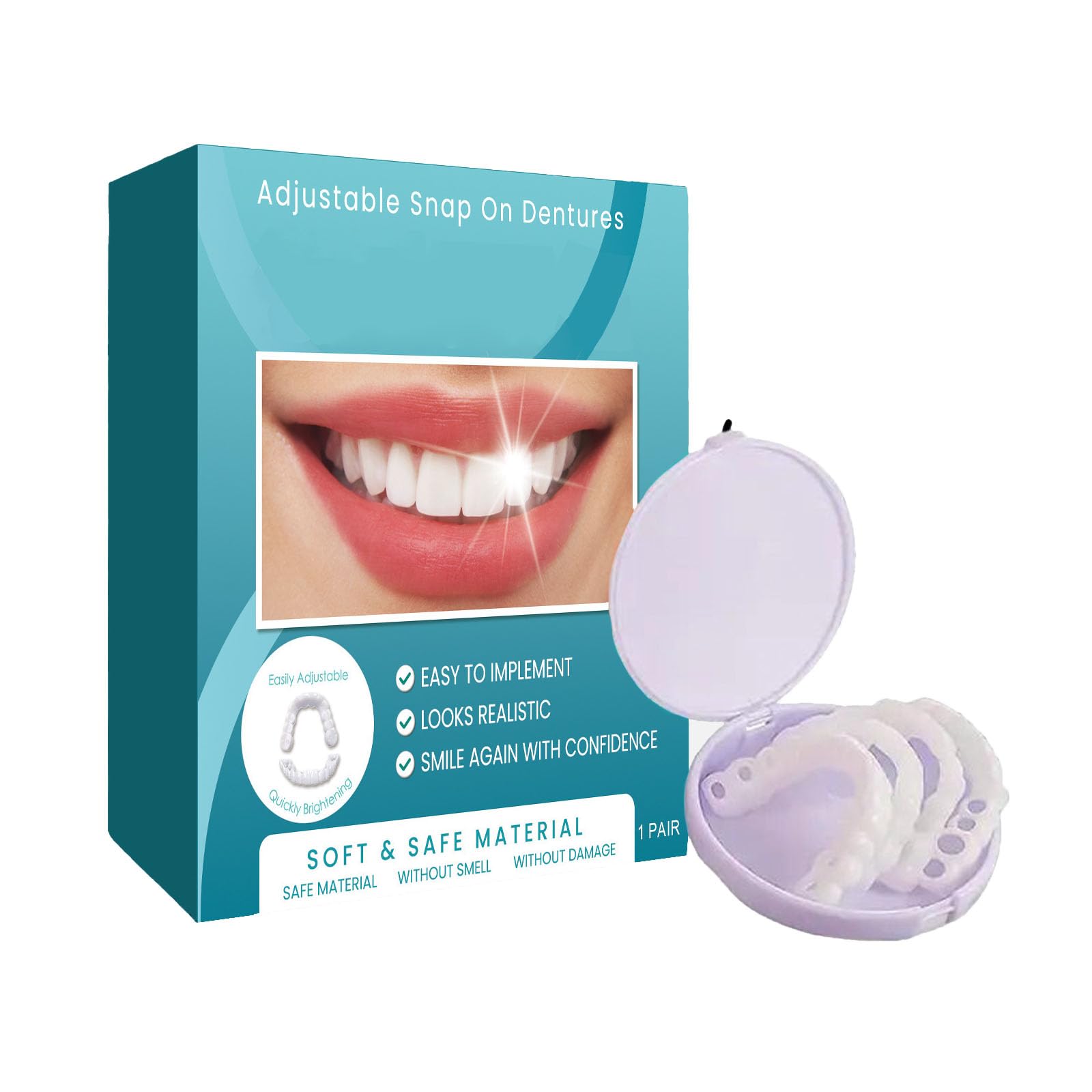 Veenora Clip on Veneers, Minceetbien Dentures, Snap On Veneers Silicone Kit for Both Upper and Lower, Silicone Reline Denture Set (2Set)