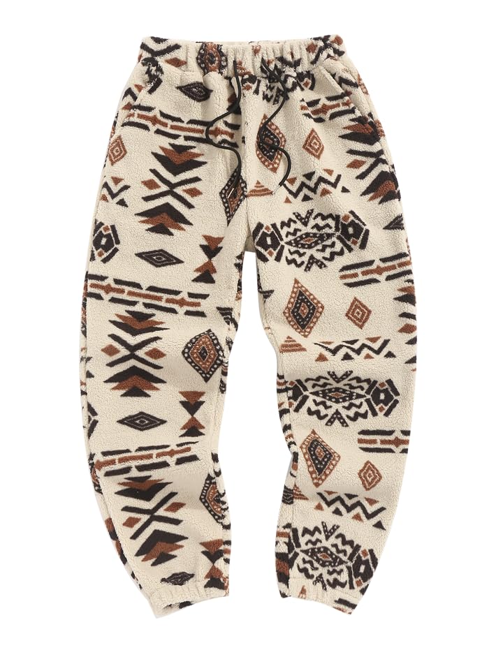 ZAFUL Men's Fluffy Teddy Beam Feet Pants Plush Warm Soft Pajama Pants Winter Cozy Fleece Baggy Lounge Trouser Sleepwear