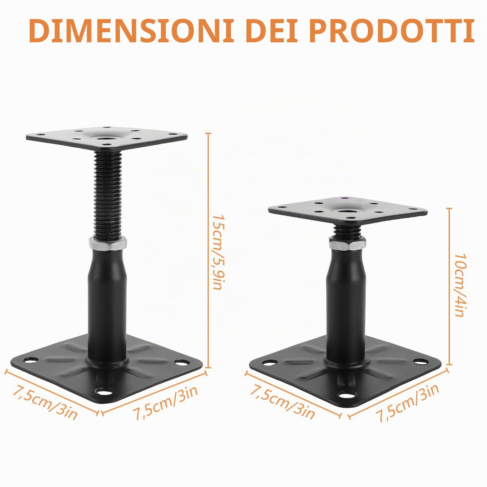 SENENQU 4 Pezzi Supporto per Pali in Legno Nero Regolabile 100-150 Mm, Supporti per Pali in Acciaio Zincato 75x95 Mm, Staffe per Tettoia Esterna, Pergola e Recinzione