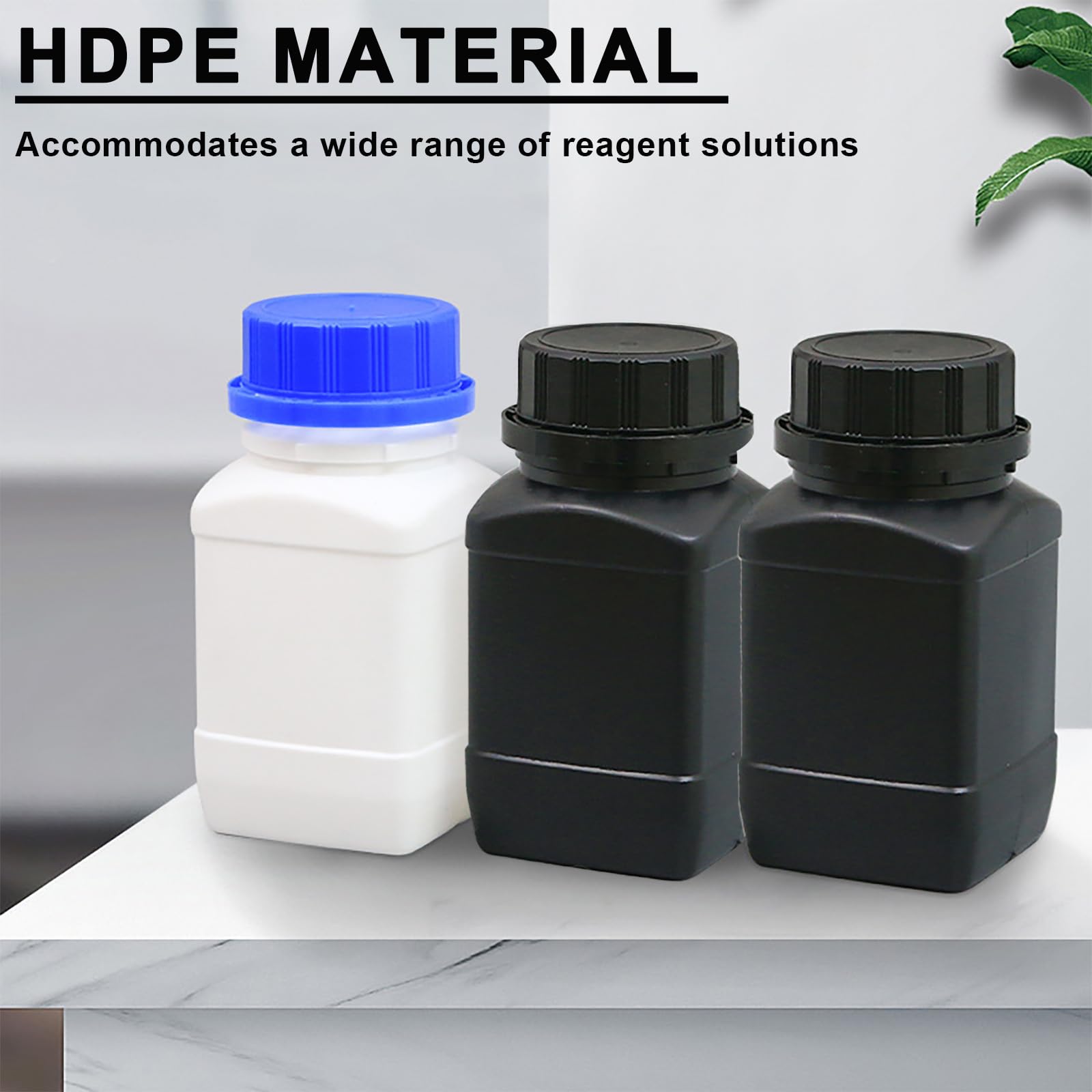 Botellas de Plástico HDPE 250ml 6 Piezas, Frascos Boca Ancha con Tapón de Rosca, Recipientes Almacenamiento Laboratorio Cocina Hobby Negro