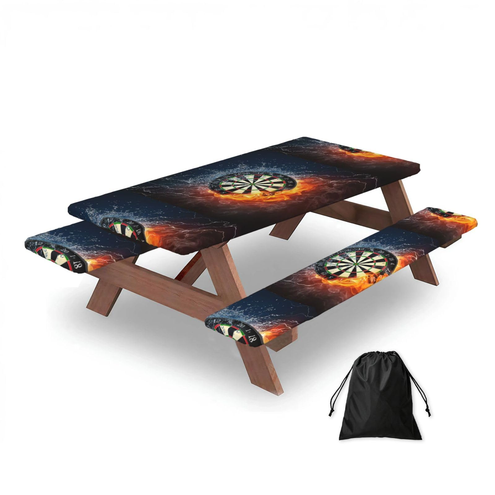 Dopklna As Picture New Dart Board, Picnic Table Cover With Bench Covers -Waterproof Elastic Fitted Tablecloth For Garden Camping Patio 76X152cm