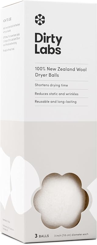 Dirty Labs | 100% New Zealand Wool Dryer Balls | 3 Pack | Shortens drying time, reduces static and wrinkles, replaces dryer sheets and softener