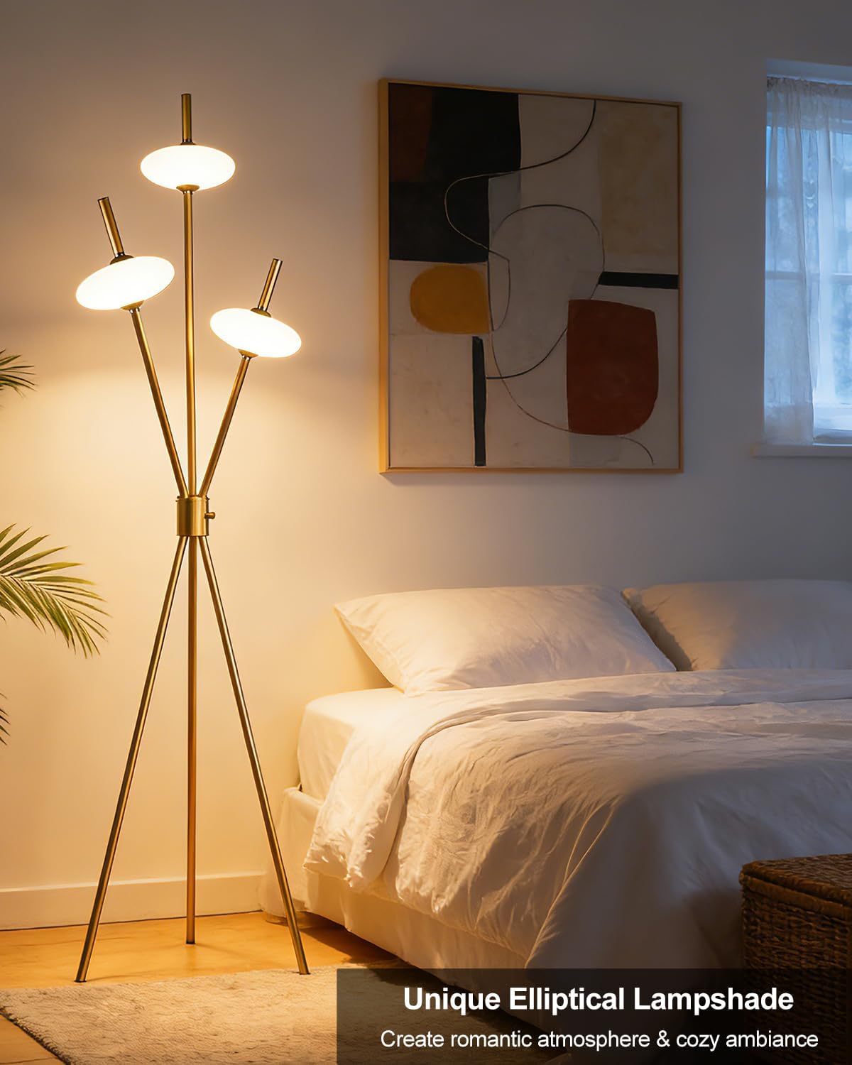 Lightdot Tripod Floor Lamp Stepless Dimmable Gold Standing Tall Lamps with 3PCS Elliptical Lampshades Mid Century Modern Floor Lamps for Living Room/Bedroom/Sofa Beside/Corner Decor