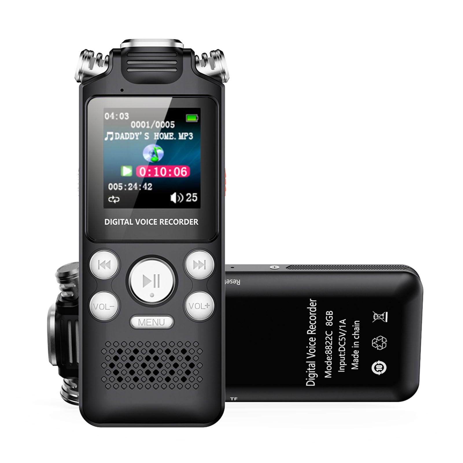 Grabadora de Voz Digital, Reducción de Ruido AI Grabación Clara y Reducción Automática de Ruido, Memoria de Gran Capacidad, Grabadora Multifuncional, Portátil y Segura con (32GB)