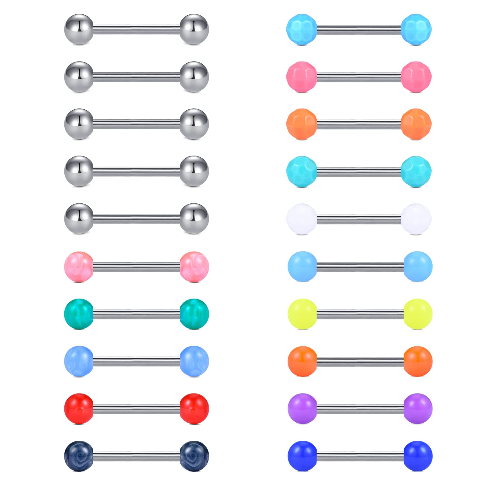 Crdifu20Piezas Piercing Pezon Lengua 14G Acero Inoxidable Barra Derecho 12/14/16/18mm Lengua Piercing Joyas