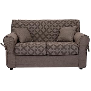 Sofá desenfundable de 2 plazas de tejido acolchado con reposabrazos de 150 cm de ancho, Sofás de Salón (Damasco Elephant con rombios)