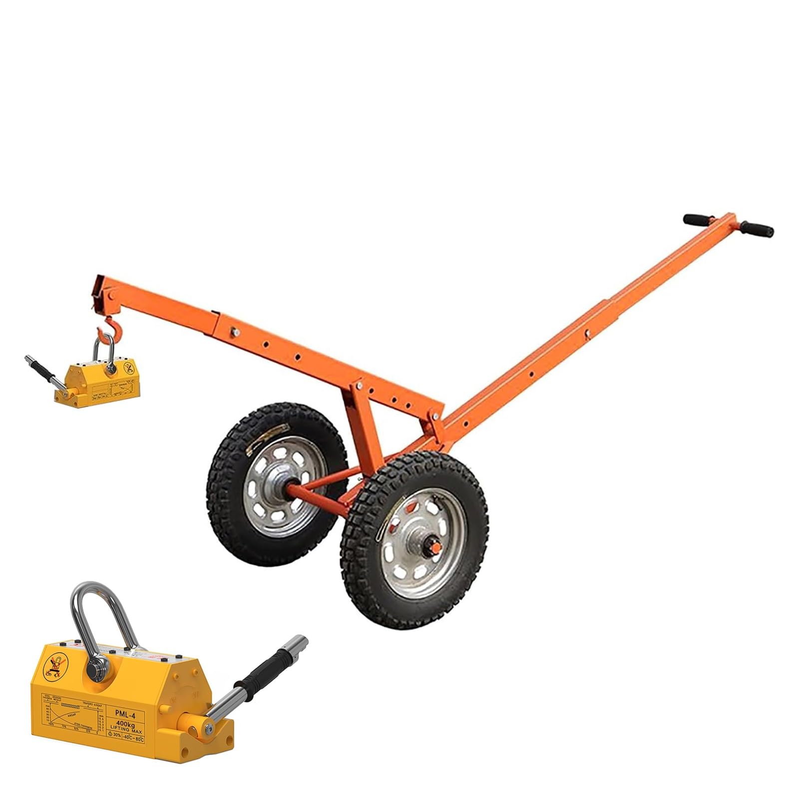 Magnetyczny podnośnik pokrywy włazu 40 cm koła pneumatyczne wytrzymały stalowy wózek do podnoszenia włazów przemysłowy podnośnik do kamienia o udźwigu 400 kg