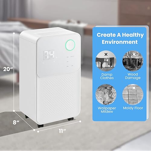 Miniatura 8 de PETSITE Deshumidificador de 2000 pies cuadrados, deshumidificador para el hogar, sótanos y habitación grande con drenaje automático o manual, 32