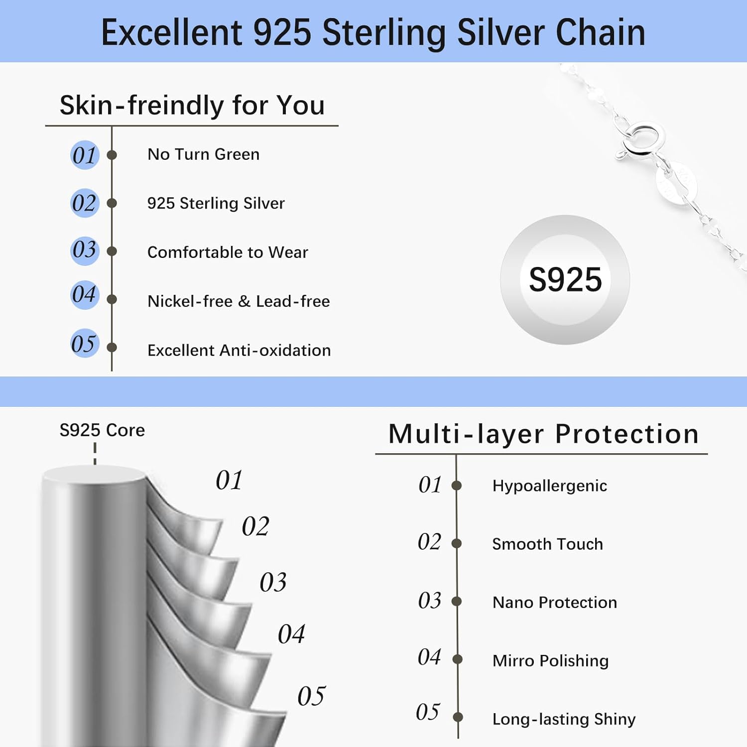 2mm Solid 925 Sterling Silver Chain Necklace for Women Simple Dainty Necklace Minimalist Link Silver Necklace Choker Necklaces Thin & Sturdy Italian Quality Trendy Jewelry Gifts 16 18 20 Inch - Image 3