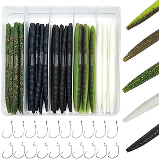 SANTKOL Senko Worms for Bass Fishing,Soft Plastic Fishing Lures,30pcs Rubber Fishing Worms, 4-5 inchs Wacky Worms for Bass Freshwater Saltwater Fishing
