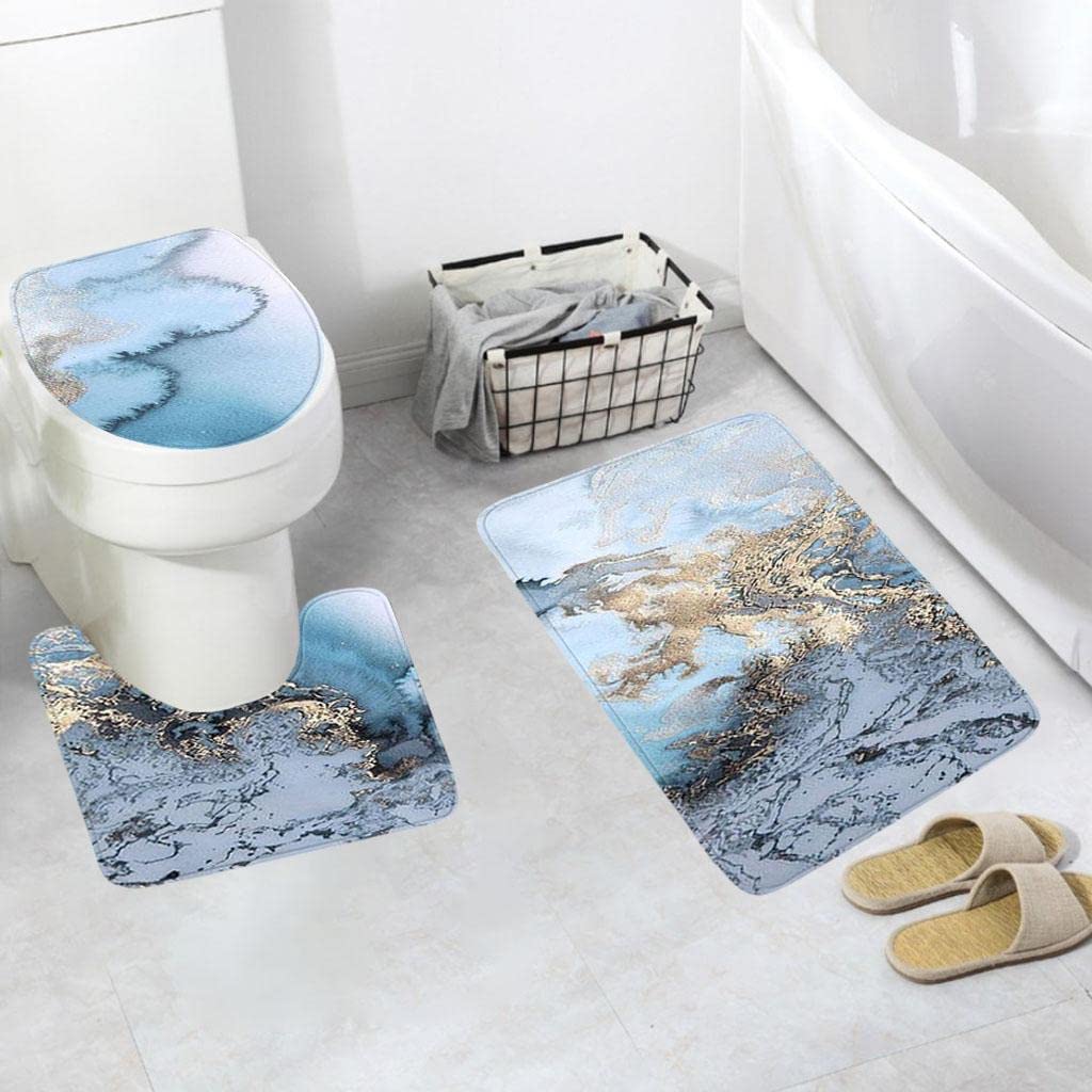 ATORSE® 3X Bathroom Mat Set Non-Slip Washable Soft Marble Decorations for Toilet C