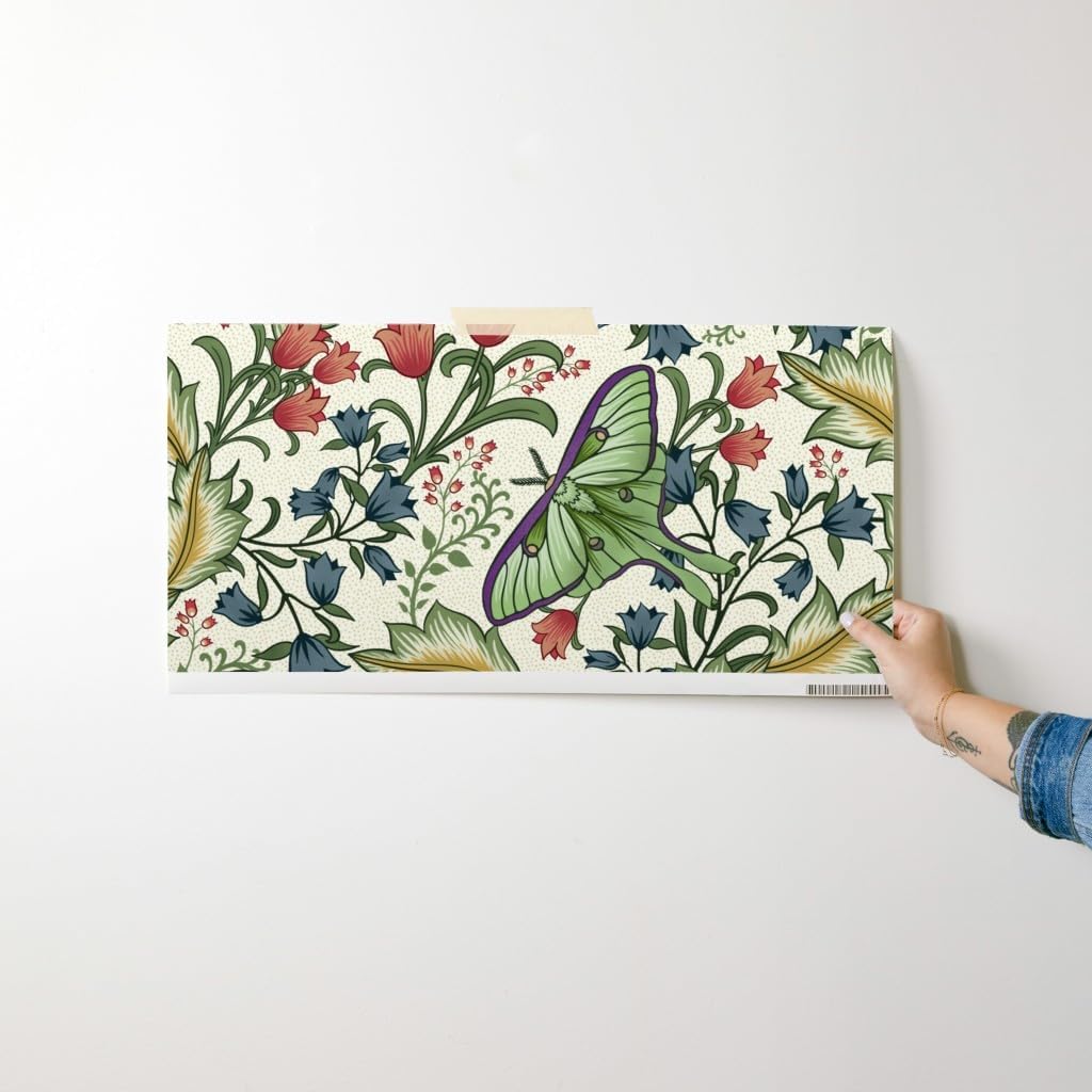 Peel & Stick Wallpaper Swatch - Art Nouveau Moth Cream Moths Insects Victorian Arts Entomology Custom Removable Wallpaper by Spoonflower