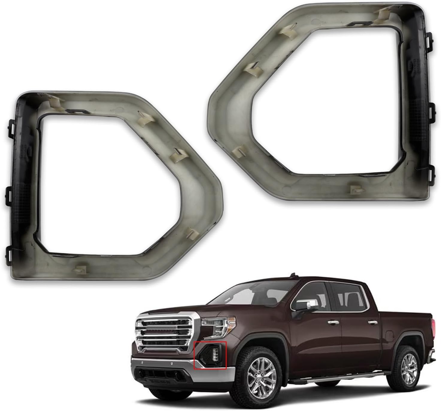 1 Pair Front Fog Light Bezel Cover Exterior Trim Replacement Compatible with GMC Sierra 1500 4-Door 2019-2021 Denali SLT AT4 Front Bumper Frame（Black)