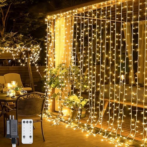 JMEXSUSS 300 LED Remote Control Christmas Curtain Lights, Plug in...