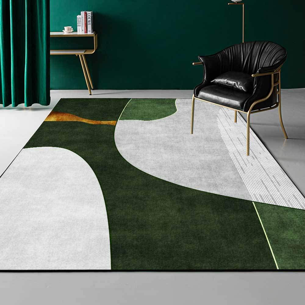 Tapis vert abstrait moderne idéal pour salle à manger et bureau
