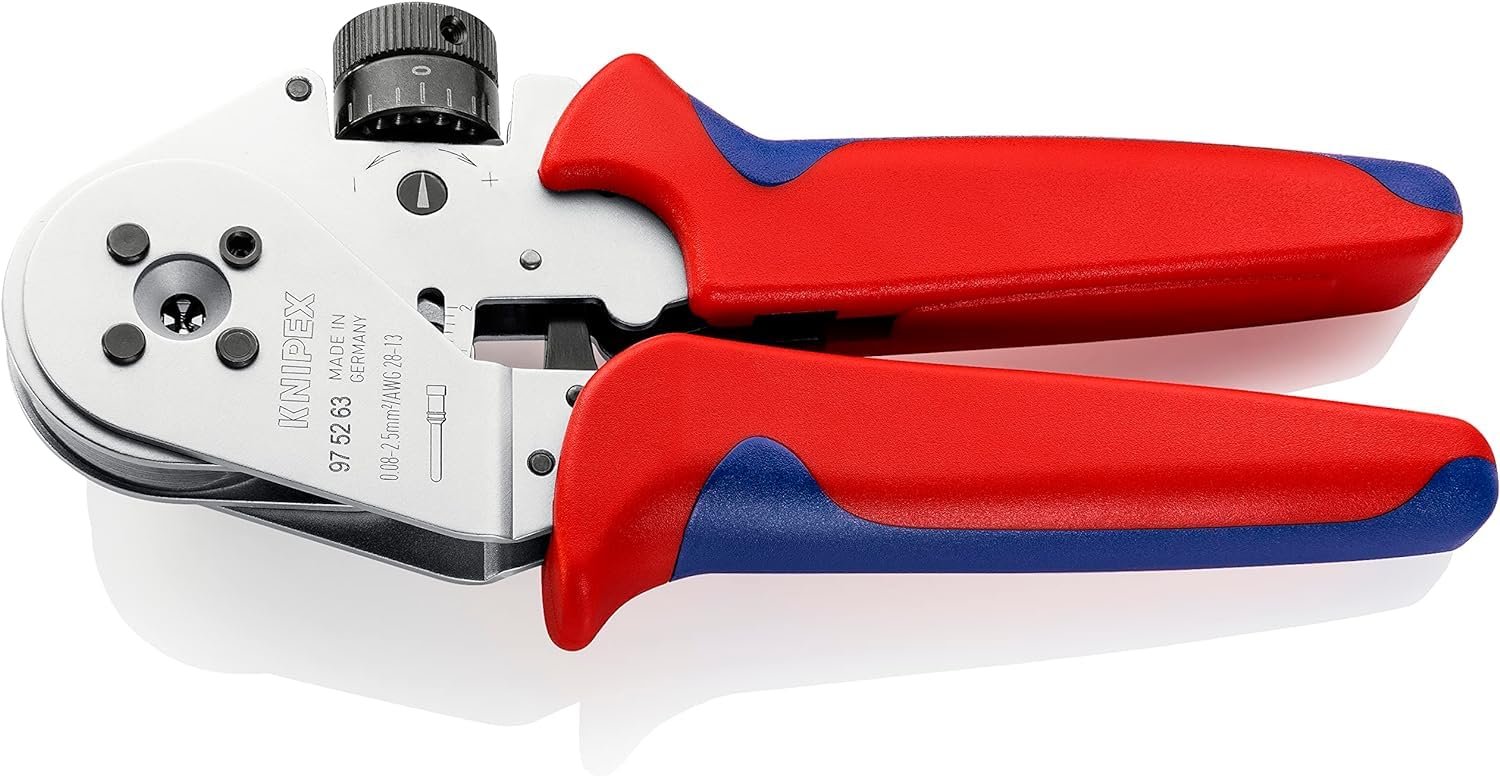 KNIPEX Pince à sertir à quatre points pour contacts tournés chromée avec poignées multimatières 180 mm, 97 52 63