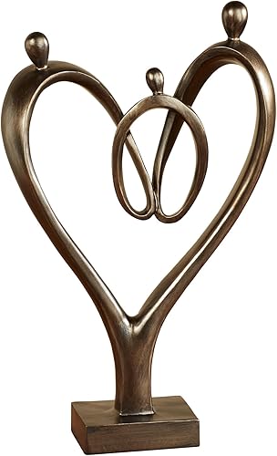 Touch of Class Escultura de mesa familiar de corazón, resina, bronce, que representa la estatua de Te amo, esculturas decorativas modernas para