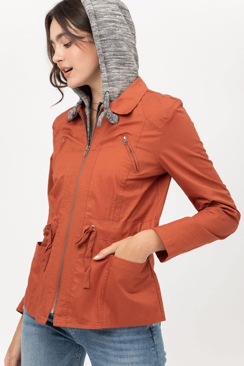 Anorak Jacket Women, Lightweight, Long Military Cargo Parka, Regular & Plus Size Small L22_rust